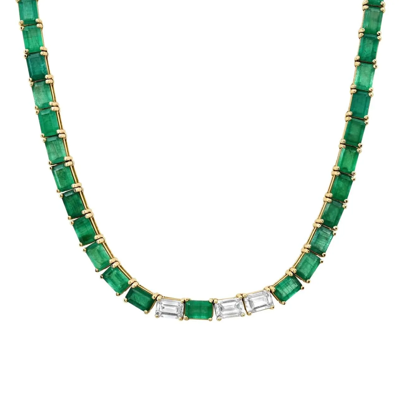 14K & 18K Gold East West Emerald & Diamond Necklace