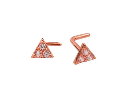 14K Solid Gold 20g Cz Triangle Nose Stud Piercing