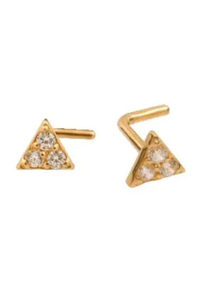 14K Solid Gold 20g Cz Triangle Nose Stud Piercing