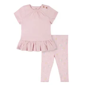 2-Piece Baby Girls Pink Short Sleeve Top & Leggings