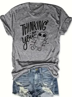 60% OFF “Thinking Of You”Casual Crew Neck Short Sleeve T-shirt, Women's Clothing