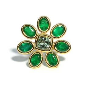 A & Furst - Fiori - Cocktail Ring with Emeralds and Mint Tourmaline, 18k Yellow Gold