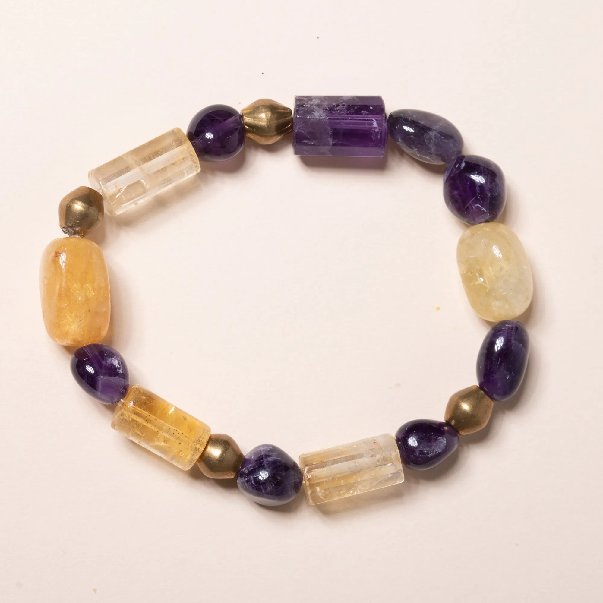 Amethyst, Fluorite, Brass, and Citrine Bloom Bracelet