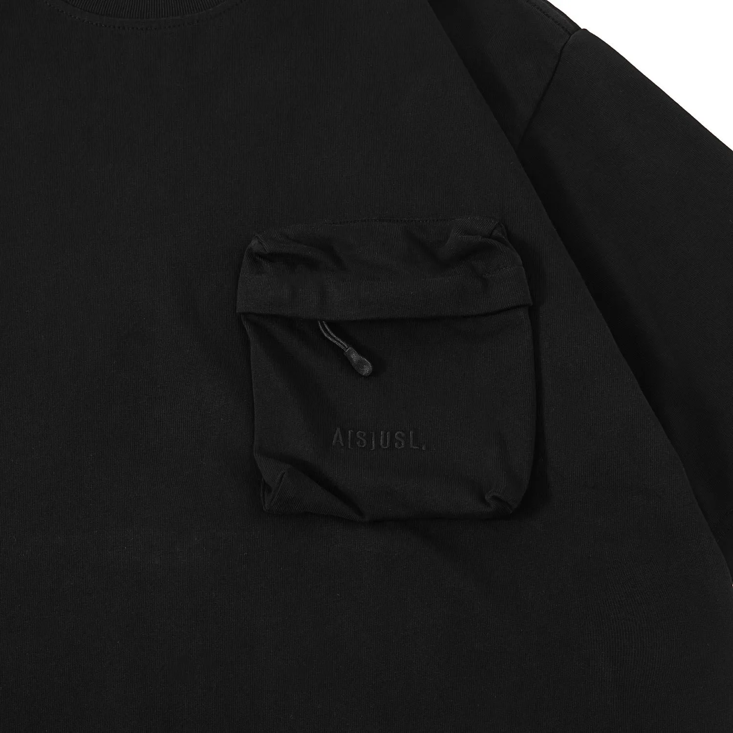 A[S]USL PIGMENT DYE ZIPPER POCKET TEE-BLACK