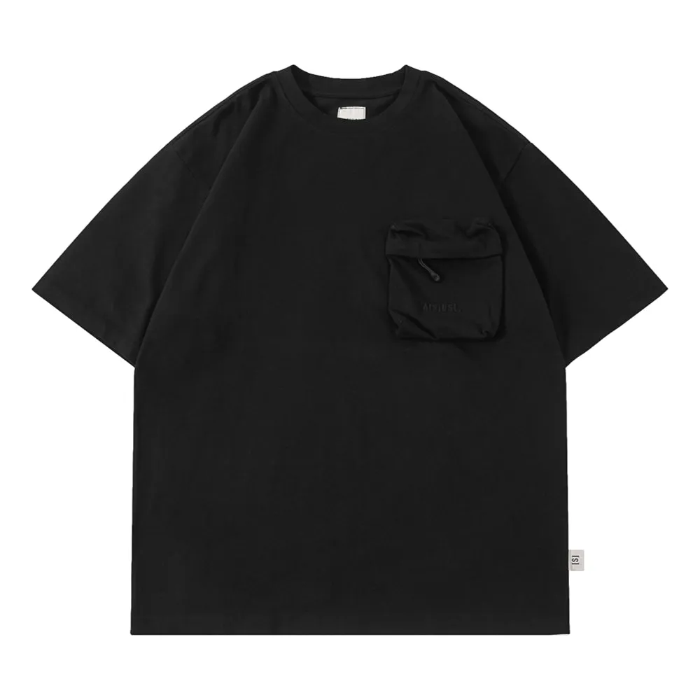 A[S]USL PIGMENT DYE ZIPPER POCKET TEE-BLACK