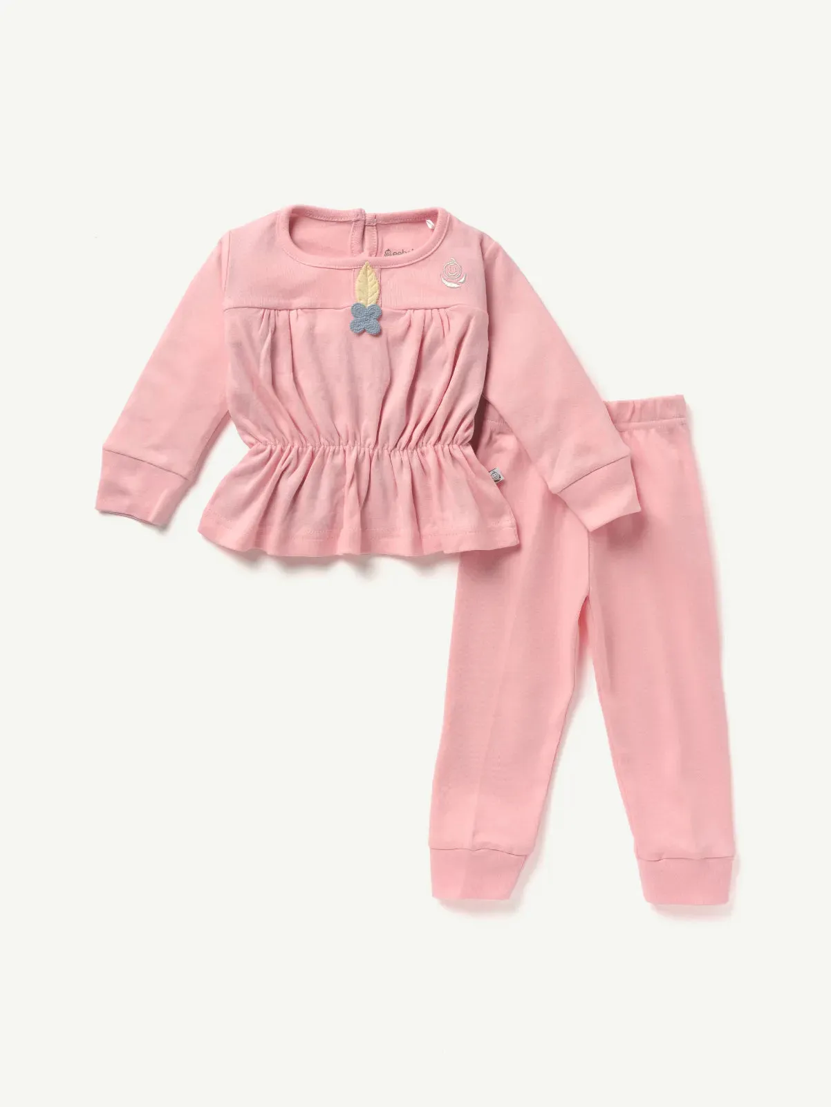 BABY GIRL SOLID FROCK CO-ORD SET - PINK