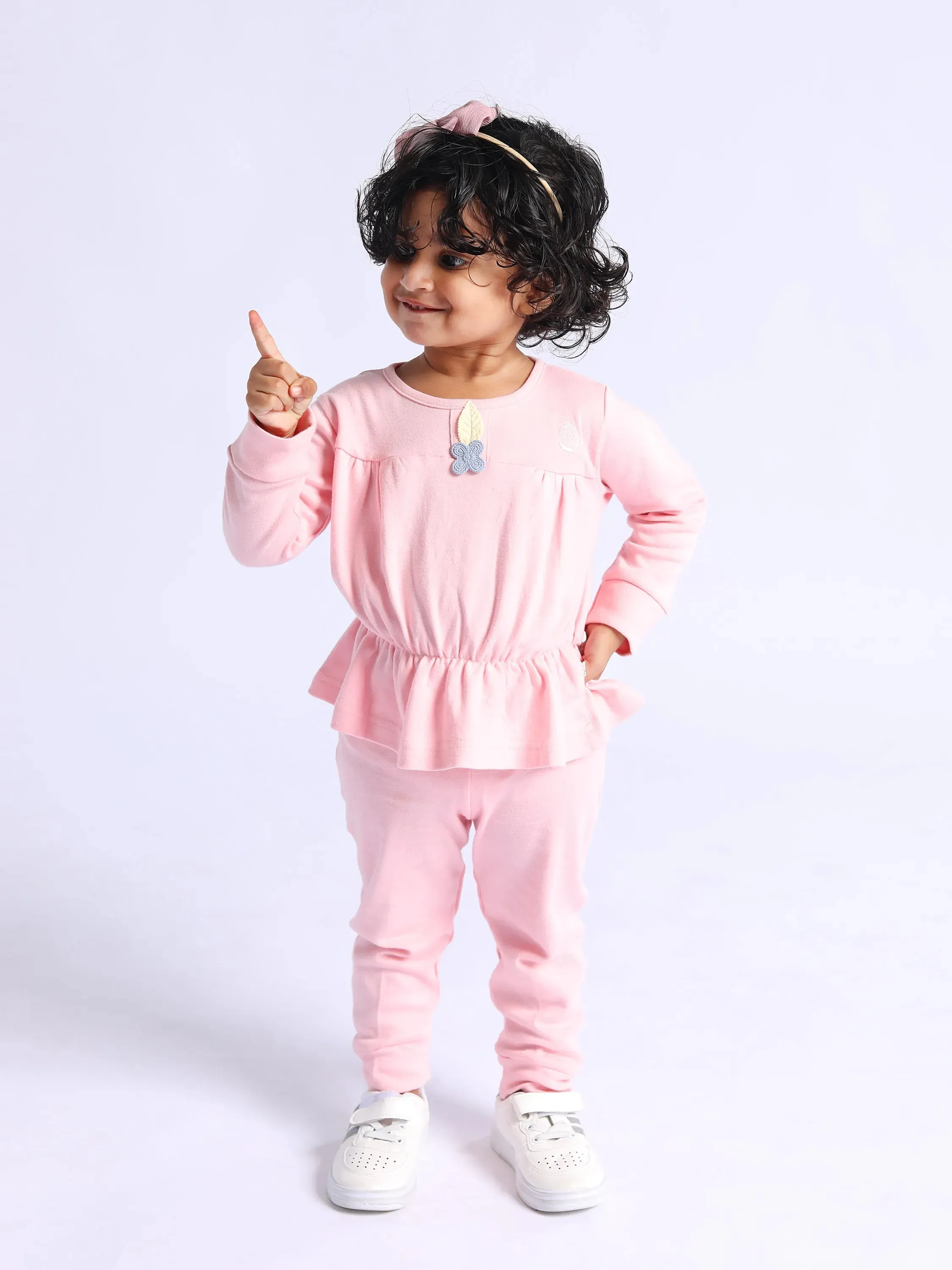 BABY GIRL SOLID FROCK CO-ORD SET - PINK