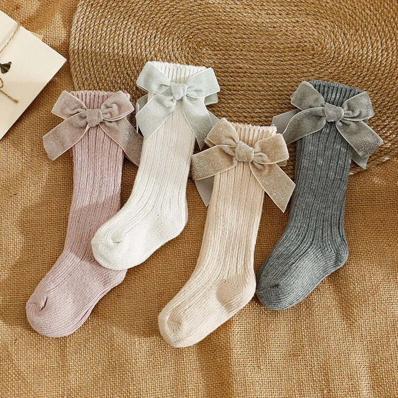 Baby Kid Girls Solid Color Bow Accessories Socks Wholesale 24011147