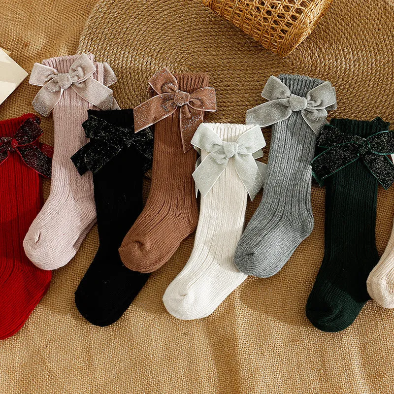 Baby Kid Girls Solid Color Bow Accessories Socks Wholesale 24011147