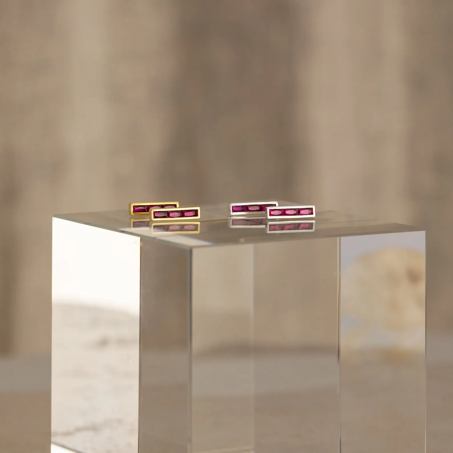 Baguette Birthstone Bar Studs