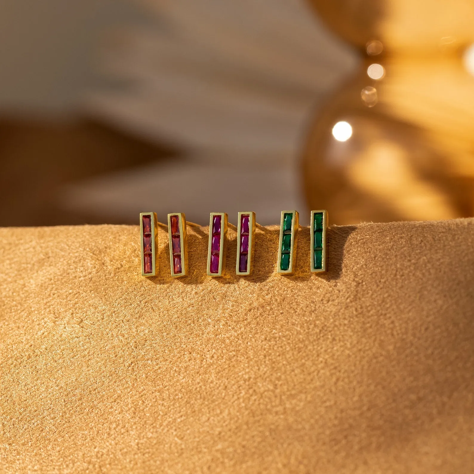 Baguette Birthstone Bar Studs