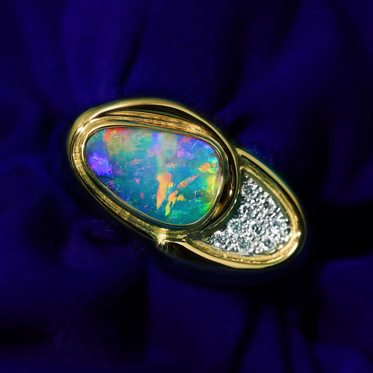 Black Boulder Opal Ring