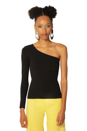 Black Peachskin Asymmetric One-Sleeve Top