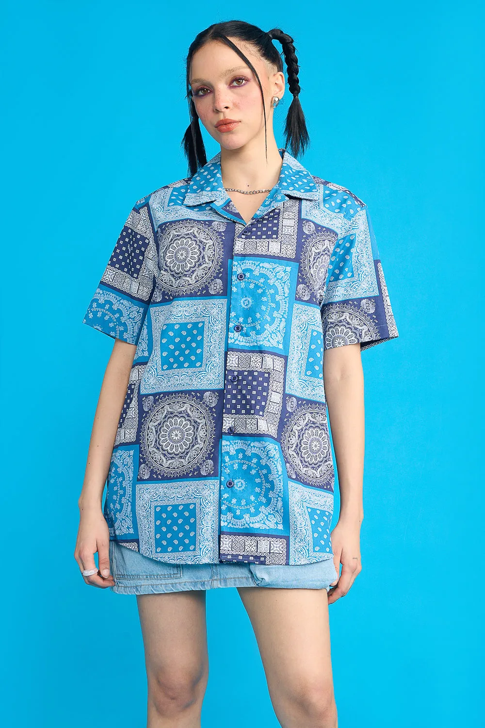 Blue Bandana Print Women's Resort Shirt