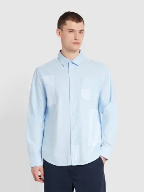 Brewer Patchwork Relaxed Fit Organic Cotton Long Sleeve Shirt In Sky Blue