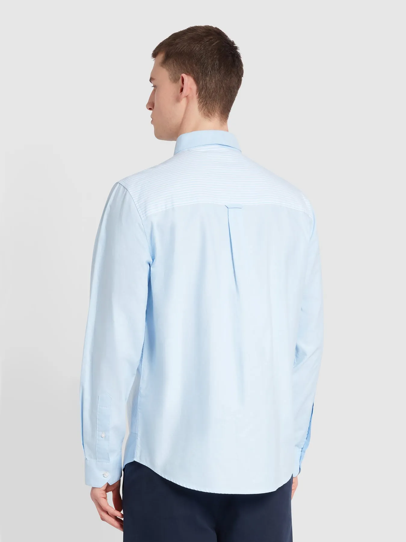 Brewer Patchwork Relaxed Fit Organic Cotton Long Sleeve Shirt In Sky Blue