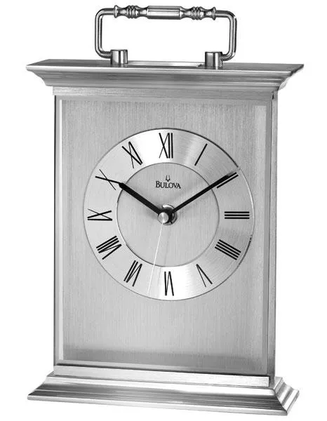 Bulova Newport Table Clock - Solid Aluminum Case - Chapter Ring Dial