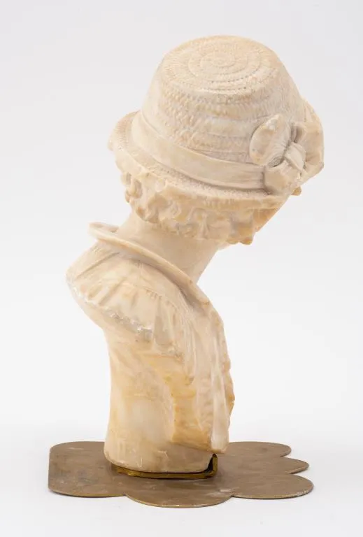 Bust of a Young Man Sculpture, Alabaster, on a Brass Base