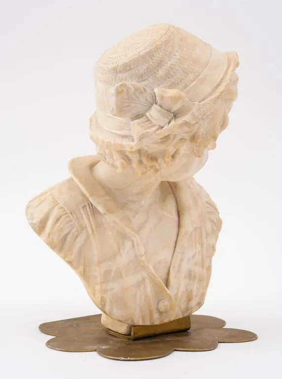 Bust of a Young Man Sculpture, Alabaster, on a Brass Base