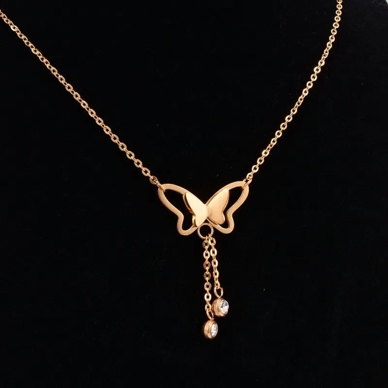 Butterfly Pendant Delicate Chain Necklace - 2 Colors