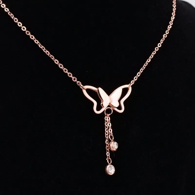 Butterfly Pendant Delicate Chain Necklace - 2 Colors