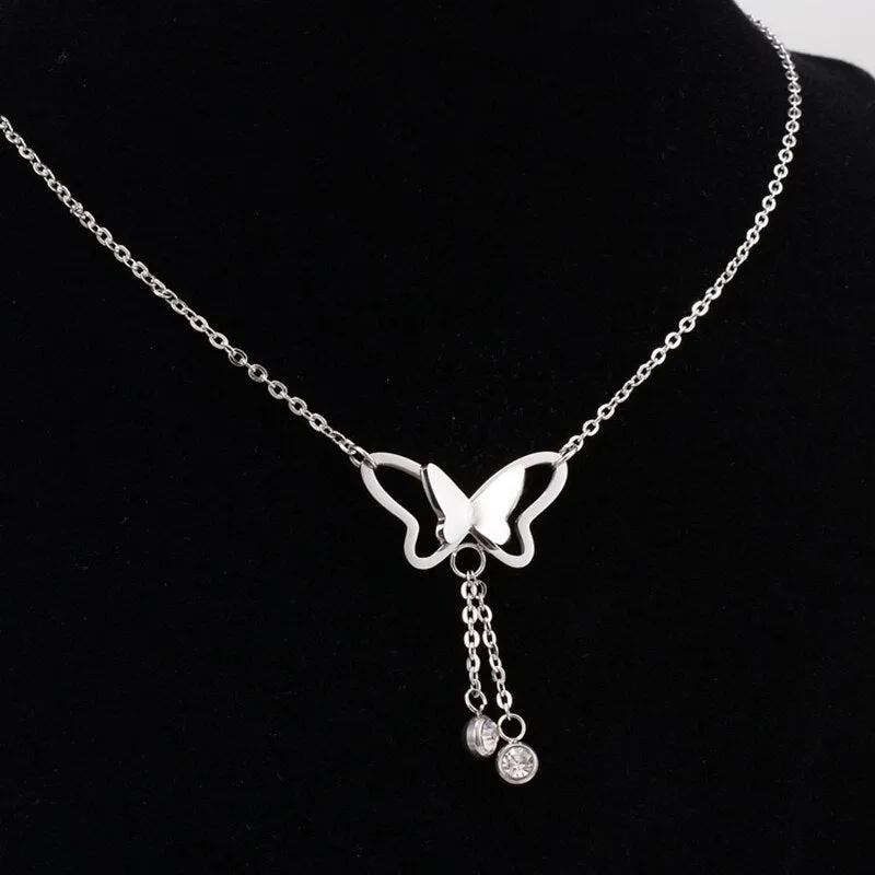 Butterfly Pendant Delicate Chain Necklace - 2 Colors