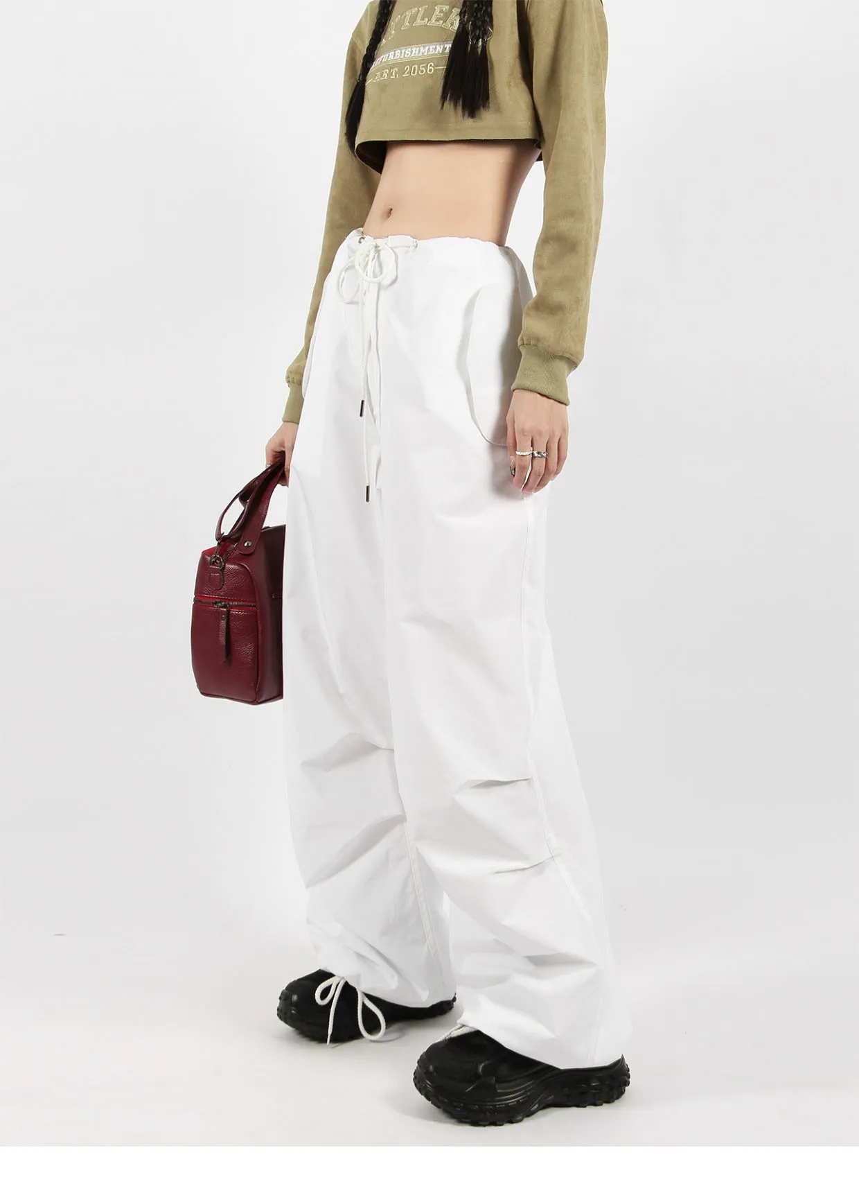 Button Pocket Oversized Parachute Pants