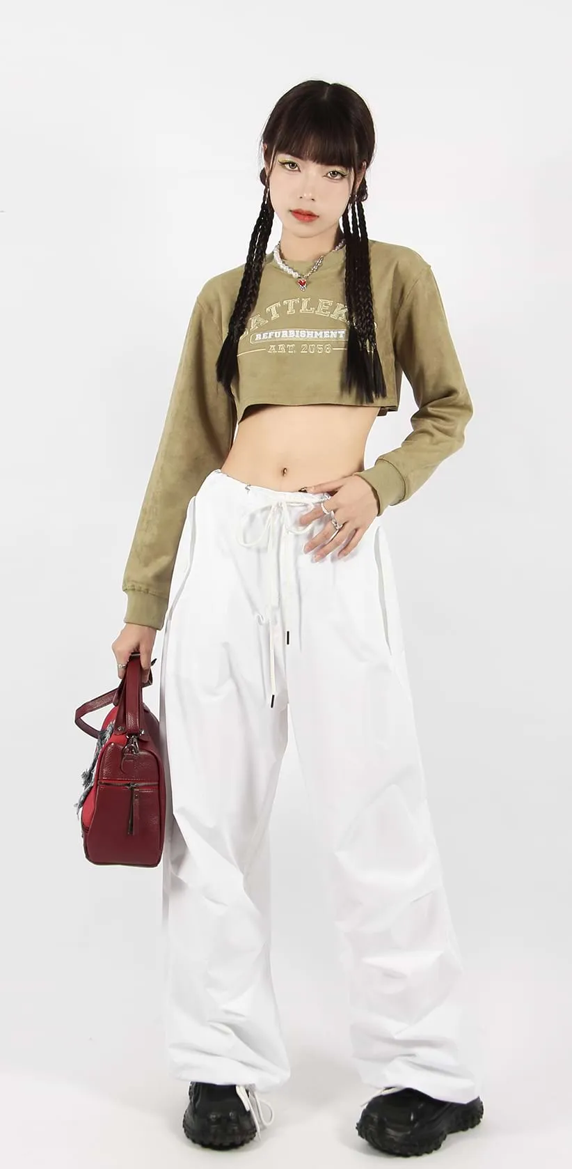 Button Pocket Oversized Parachute Pants