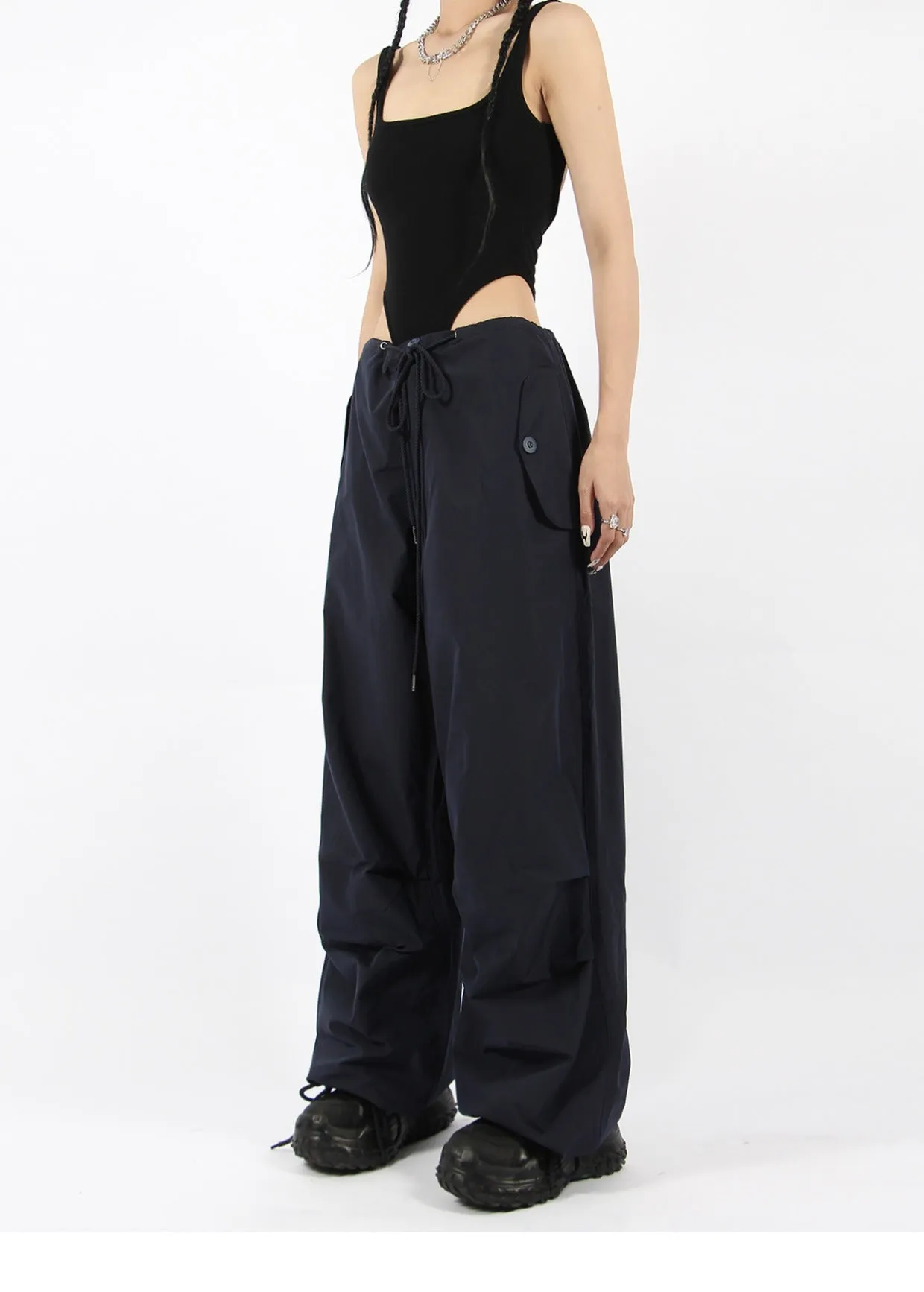 Button Pocket Oversized Parachute Pants