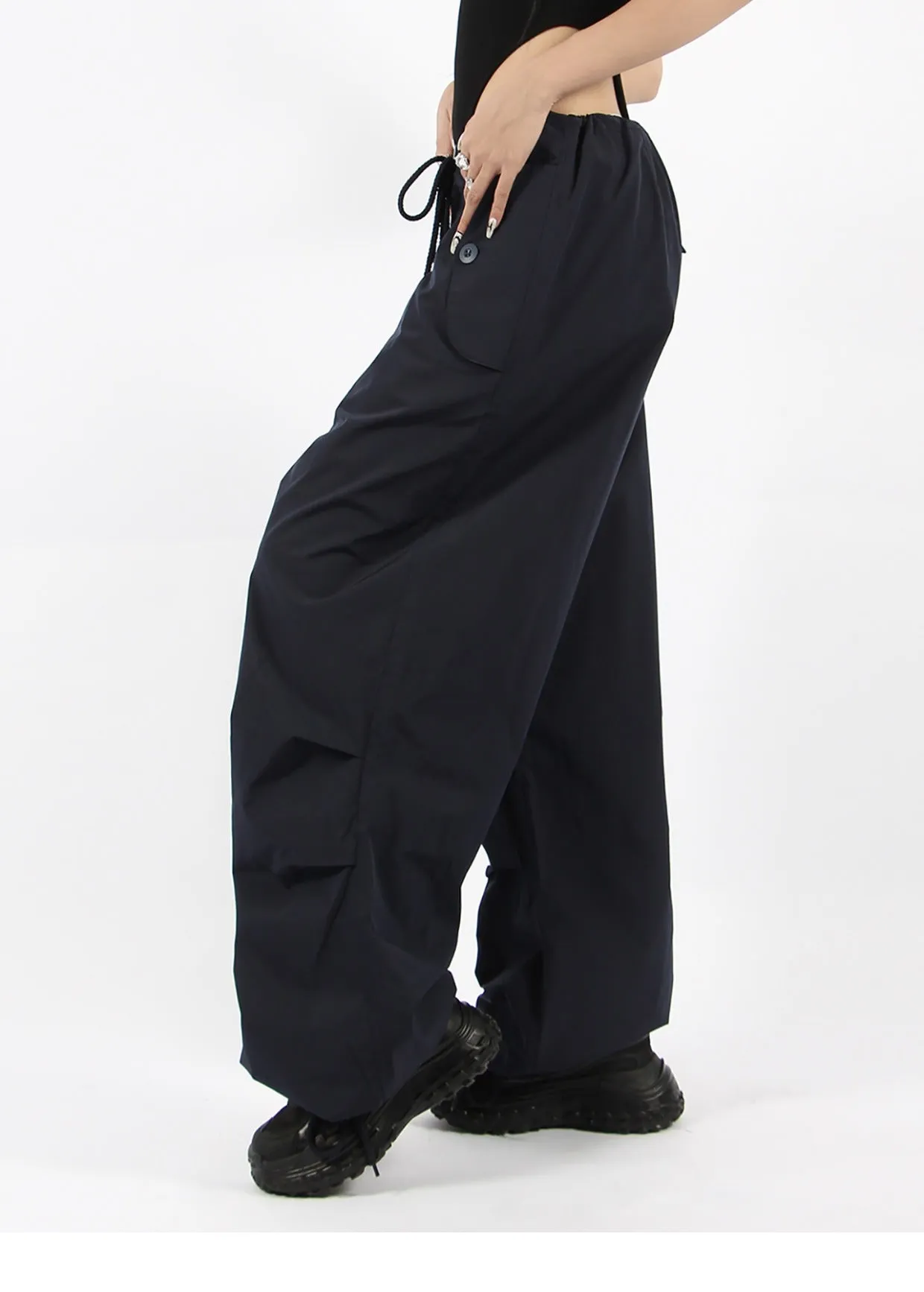 Button Pocket Oversized Parachute Pants