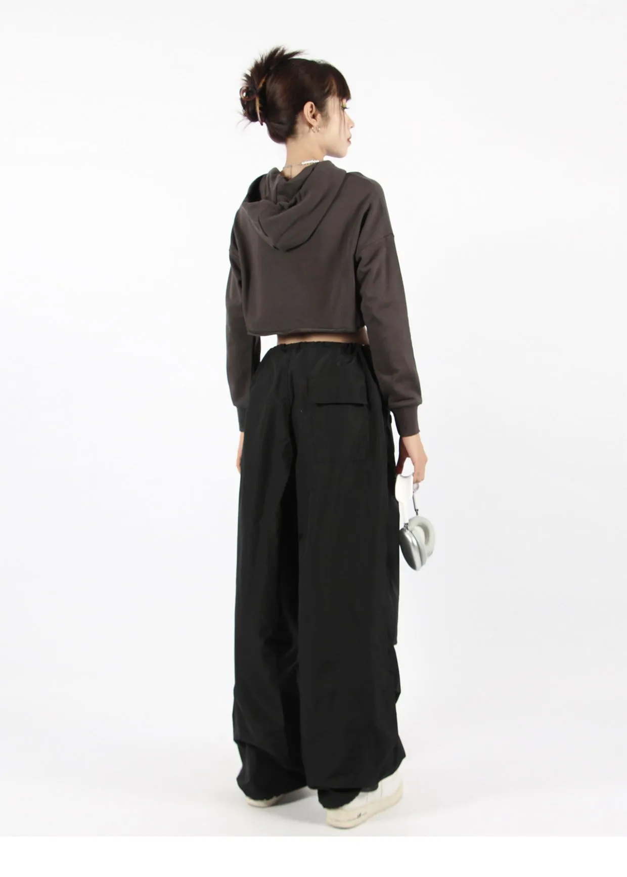 Button Pocket Oversized Parachute Pants