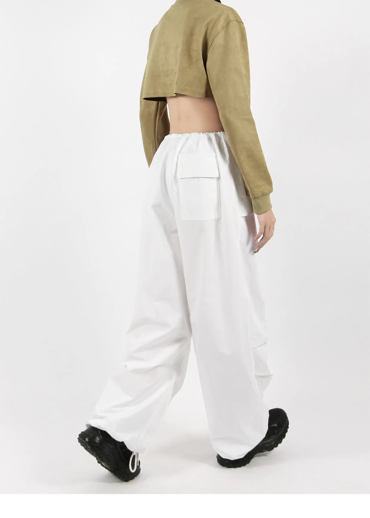 Button Pocket Oversized Parachute Pants