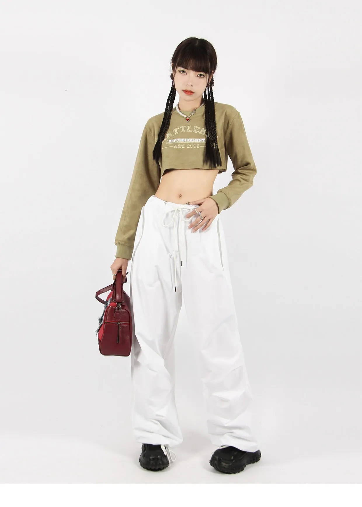 Button Pocket Oversized Parachute Pants