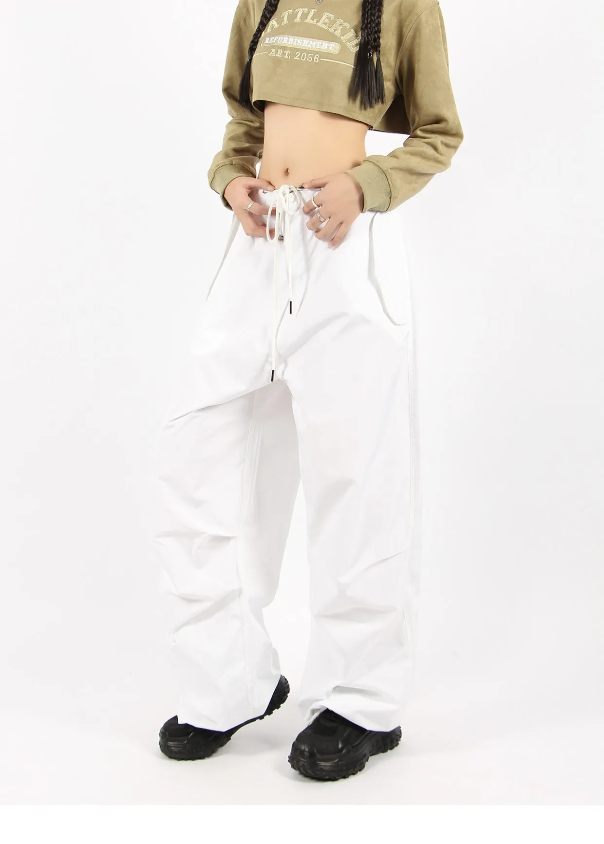 Button Pocket Oversized Parachute Pants