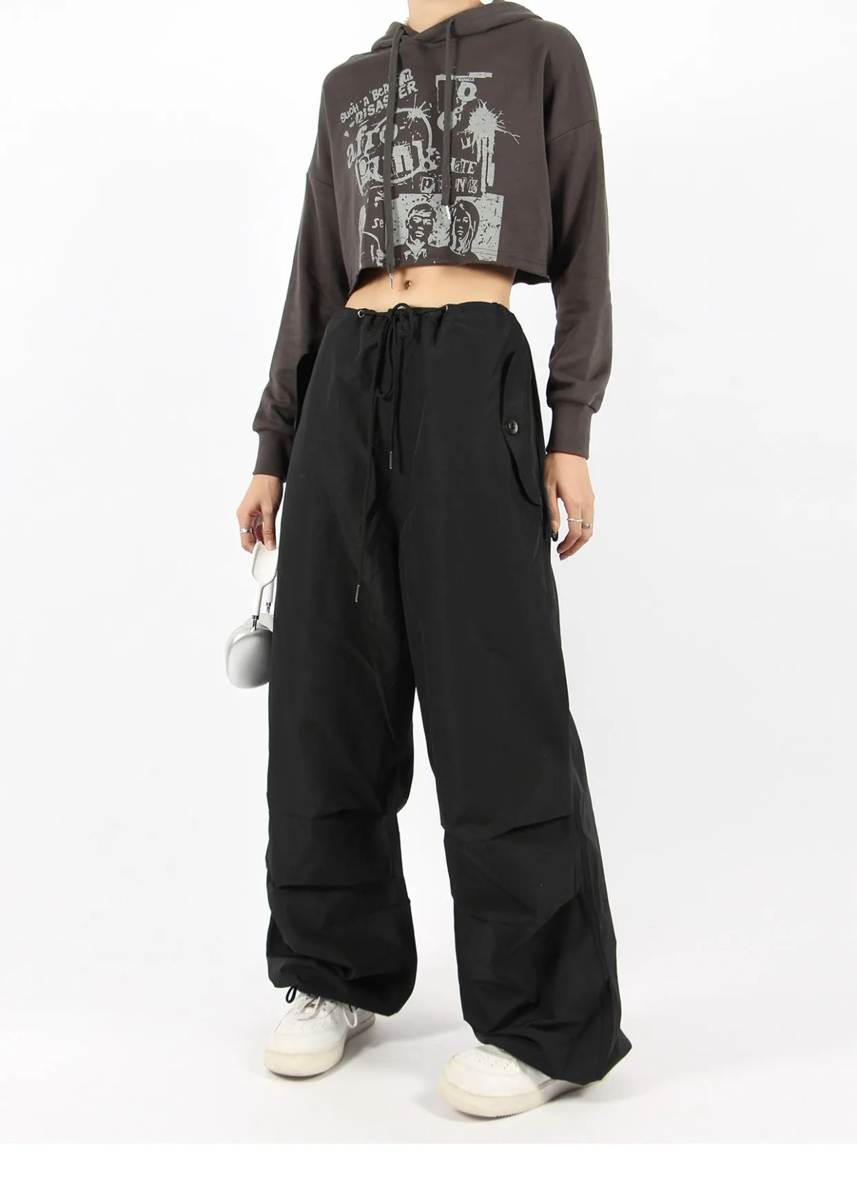 Button Pocket Oversized Parachute Pants