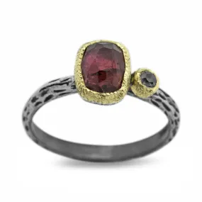 Cactus Texture Ring with Free Form Rhodolite and diamond