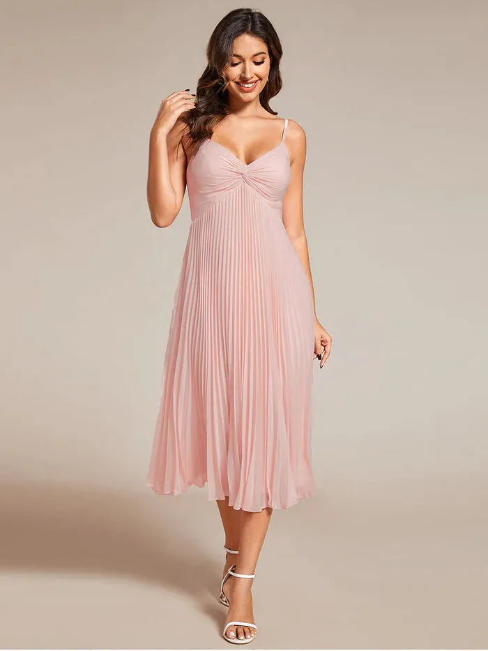 Chiffon Bownot Neck Midi Length  Wedding Guest Dress