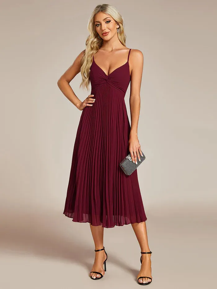 Chiffon Bownot Neck Midi Length  Wedding Guest Dress