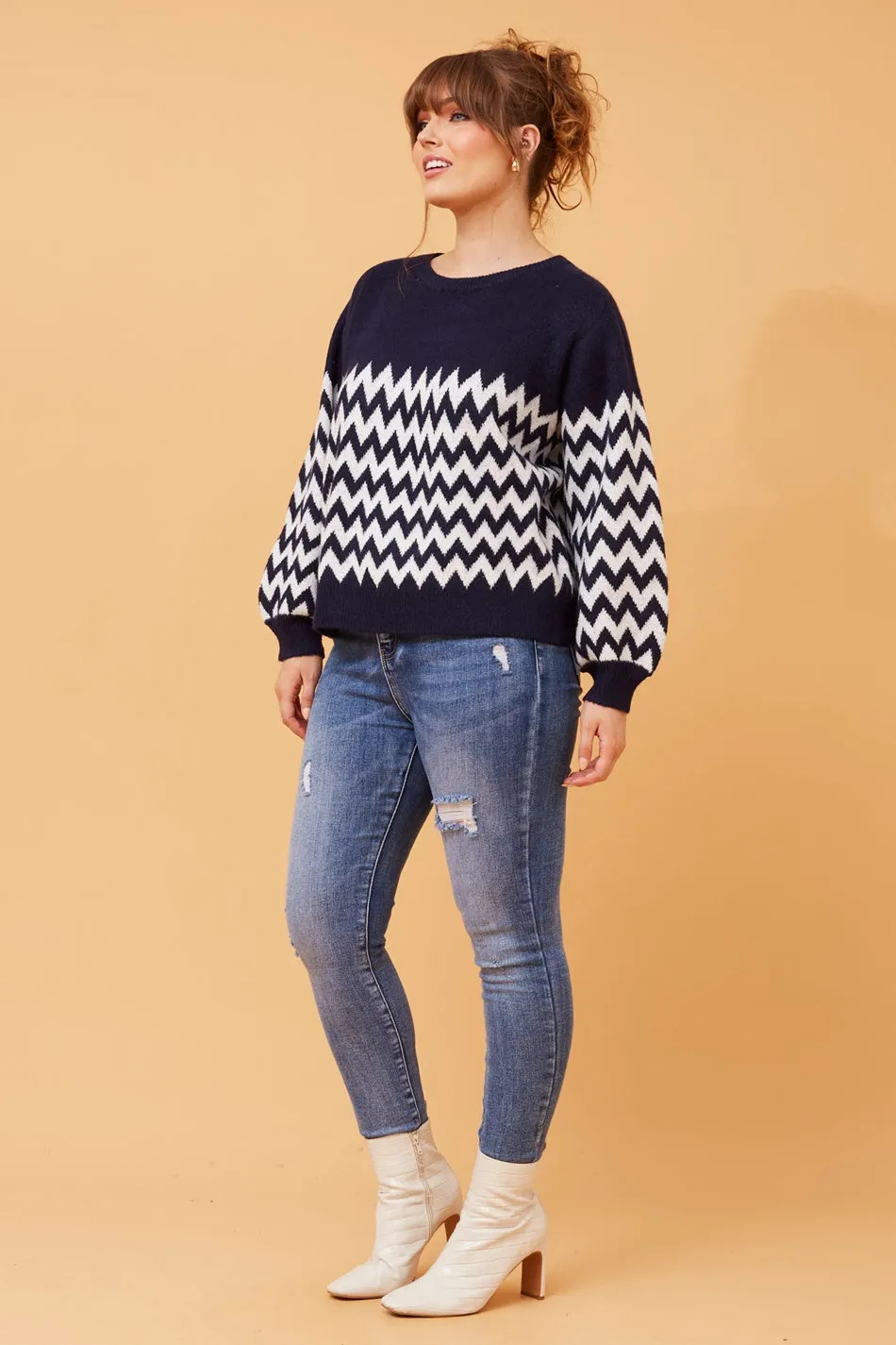 DAVONA CHEVRON PRINT KNIT JUMPER