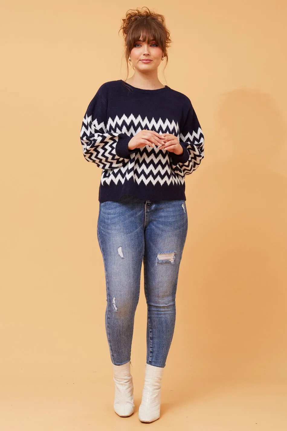 DAVONA CHEVRON PRINT KNIT JUMPER