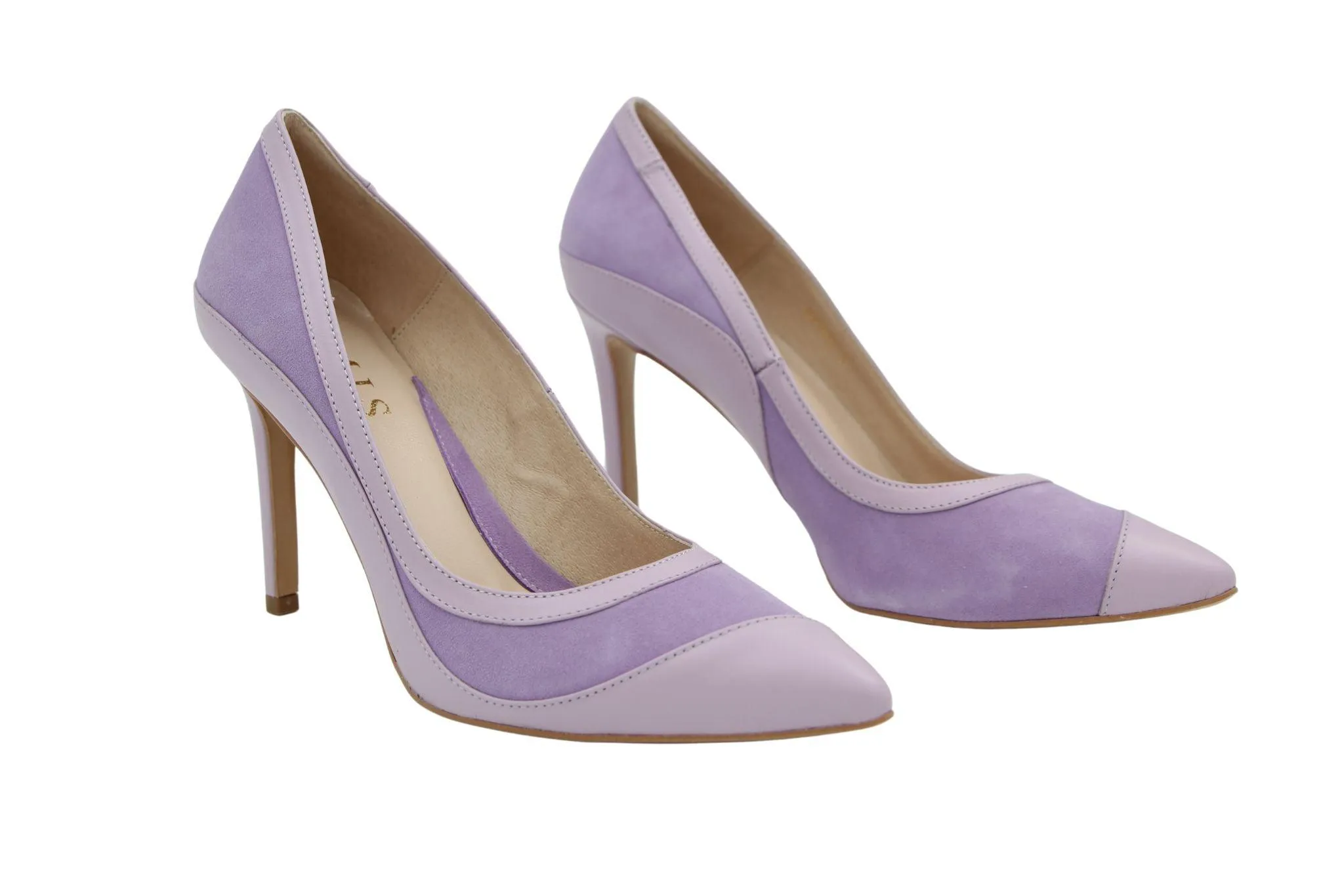 EMIS Lilac Two Tone Leather and Suede Pointed Toe Shoe