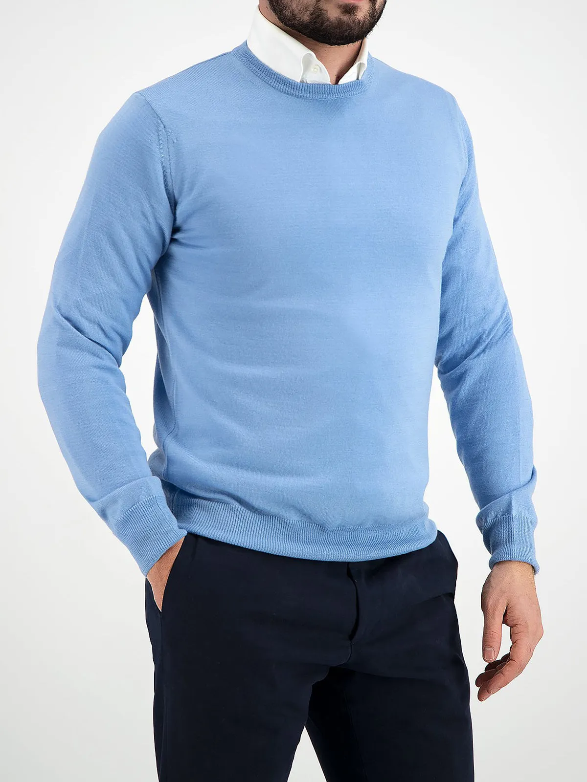 Extrafine Merino Crew Neck Sweater Light Blue