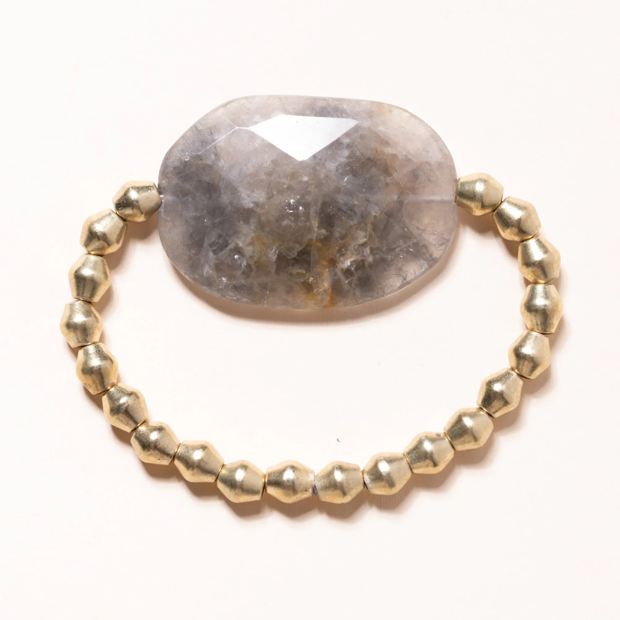 Faceted Smoky Quartz and Brass Bloom Bracelet