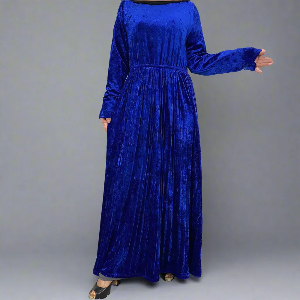 Fashion Velvet Pleuche Abaya Dress Solid Color