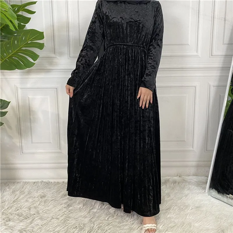 Fashion Velvet Pleuche Abaya Dress Solid Color