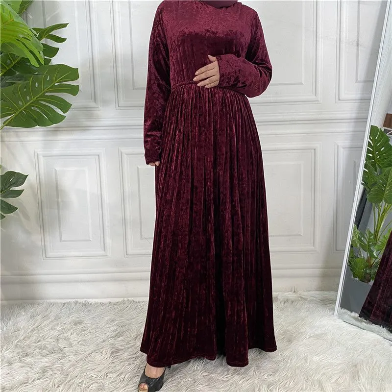 Fashion Velvet Pleuche Abaya Dress Solid Color