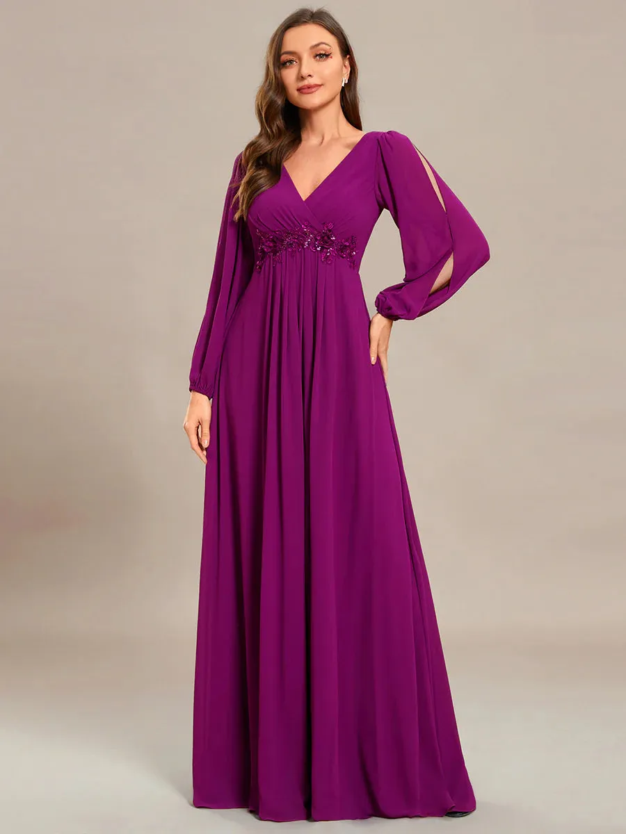 Floor Length Long Lantern Sleeves Bridesmaid Dresses