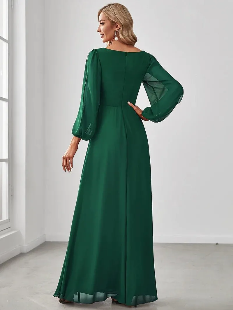 Floor Length Long Lantern Sleeves Bridesmaid Dresses