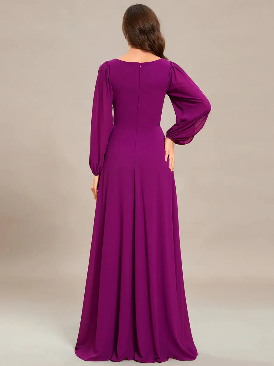 Floor Length Long Lantern Sleeves Bridesmaid Dresses