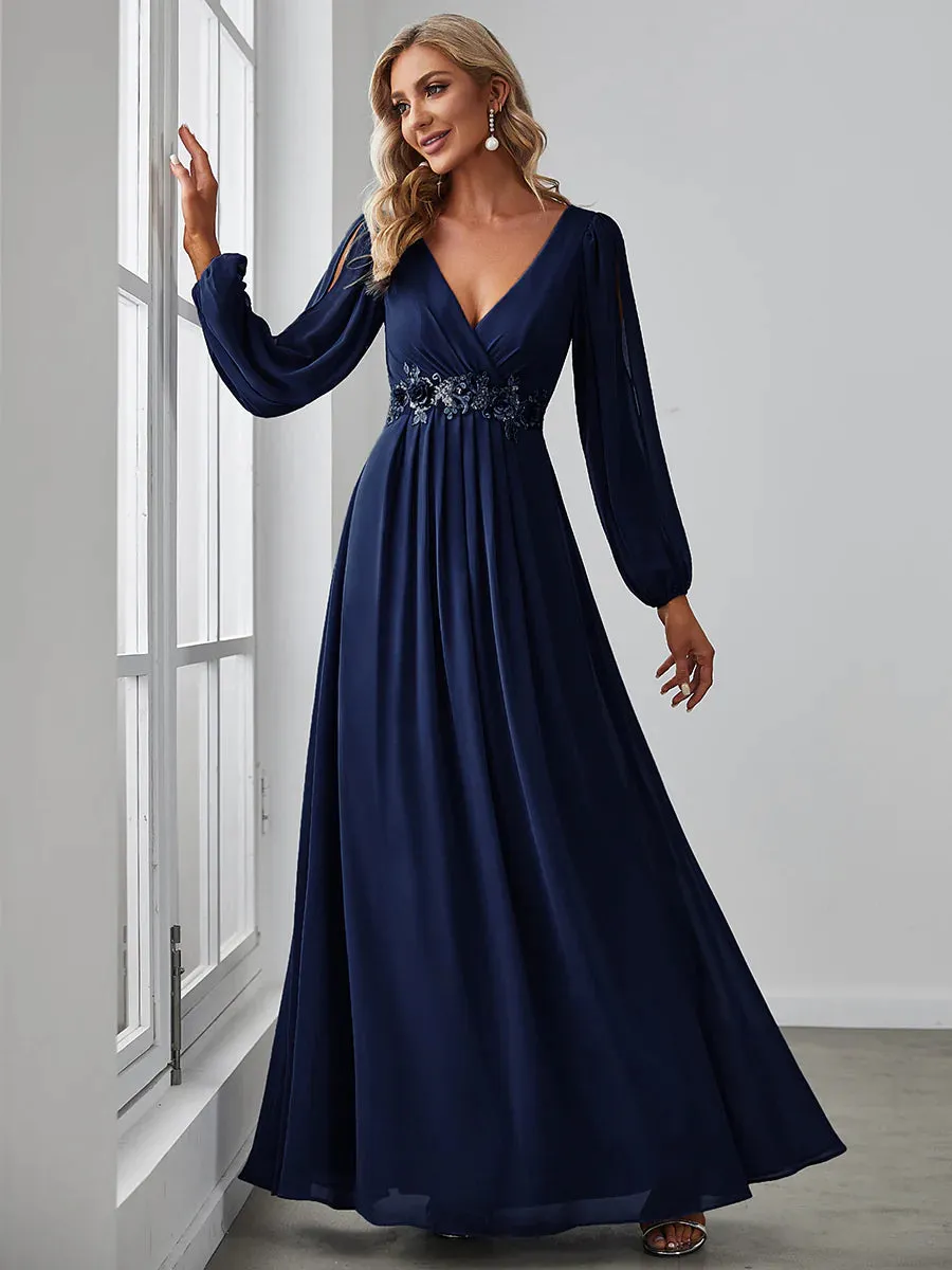 Floor Length Long Lantern Sleeves Bridesmaid Dresses